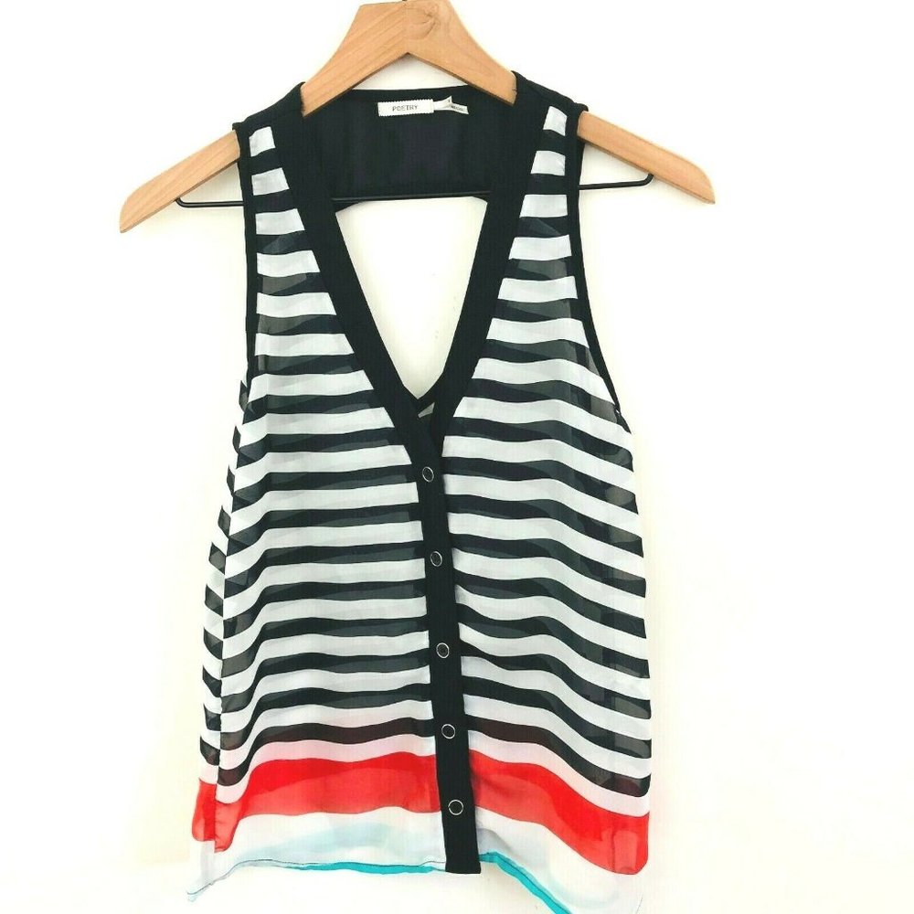 Poetry V-Neck Stripe Sleeveless Top